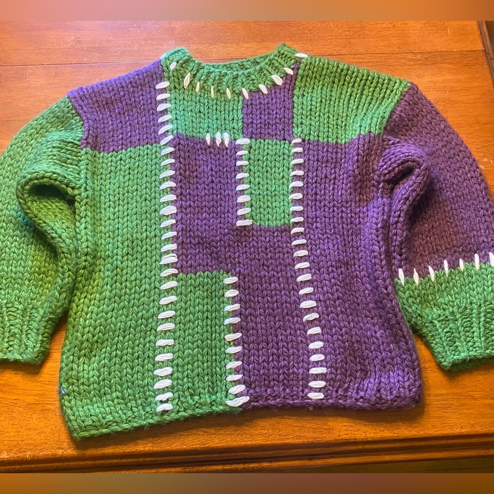 POL Chunky Colorblock Green & Plum Knit Sweater - Picture 4 of 10